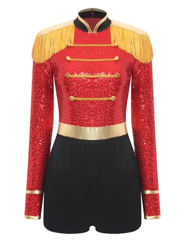 TiaoBug Damen Zirkusdirektorin Kostüm Pailletten Body mit Bein Langarm Bodysuit Fransen Schulterstücke Slim Fit Jumpsuit Kurze Hose Ringmaster Cosplay Outfits Rot L TiaoBug Damen Zirkusdirektorin Kostüm Pailletten Body mit Bein Langarm Bodysuit Fransen Schulterstücke Slim Fit Jumpsuit Kurze Hose Ringmaster Cosplay Outfits Rot L von TiaoBug