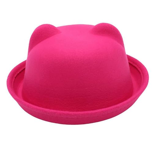 TiaoBug Erwachsene Fedora Hut mit Bär Ohren Niedlich Melone Hut Party-Hut Top Hut Kopfabdeckung Cosplay Fasching Halloween Karneval Hot Pink Adult Einheitsgröße von TiaoBug