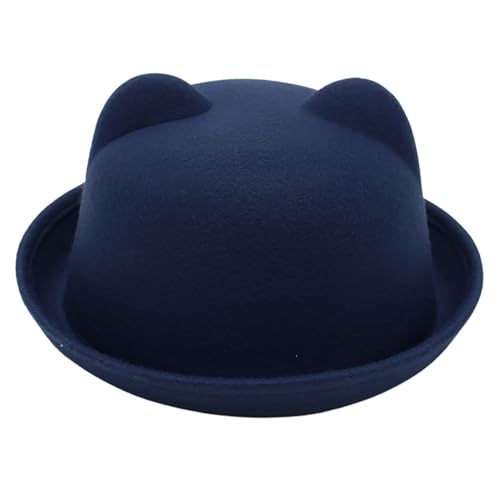 TiaoBug Erwachsene Fedora Hut mit Bär Ohren Niedlich Melone Hut Party-Hut Top Hut Kopfabdeckung Cosplay Fasching Halloween Karneval Marineblau Kids Einheitsgröße von TiaoBug