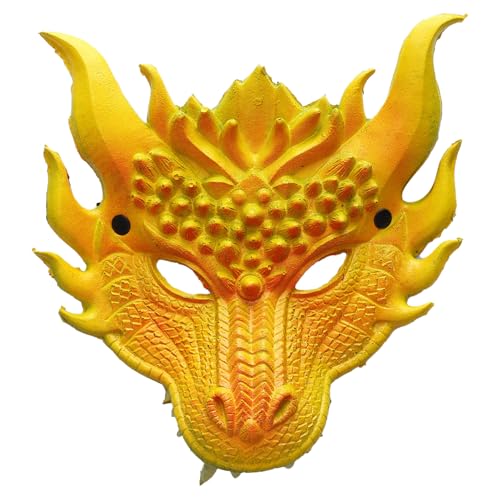 TiaoBug Halloween 3D Drachen Gesichtsmaske Party Dragon Maske Gruselige Tiergesichtsmaske Maskerade Maske für Party Faschong Karneval Gelb One Size von TiaoBug