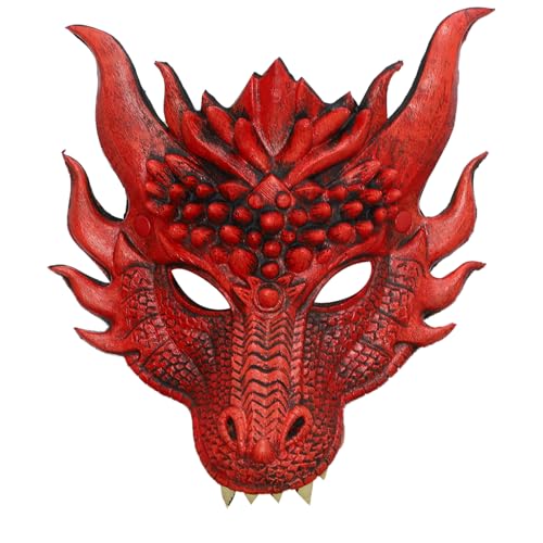 TiaoBug Halloween 3D Drachen Gesichtsmaske Party Dragon Maske Gruselige Tiergesichtsmaske Maskerade Maske für Party Faschong Karneval Rot One Size von TiaoBug