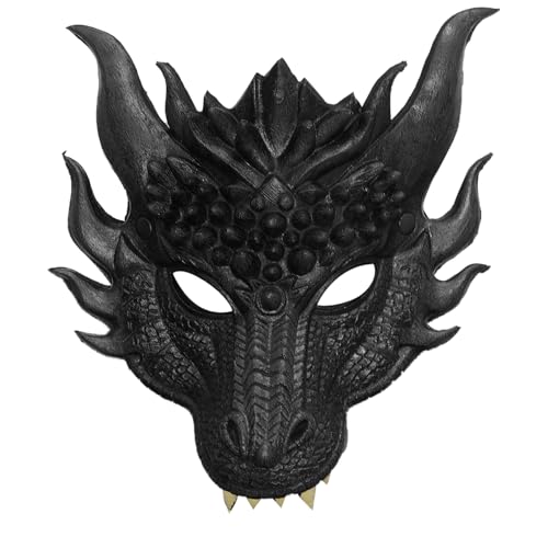 TiaoBug Halloween 3D Drachen Gesichtsmaske Party Dragon Maske Gruselige Tiergesichtsmaske Maskerade Maske für Party Faschong Karneval Schwarz One Size von TiaoBug