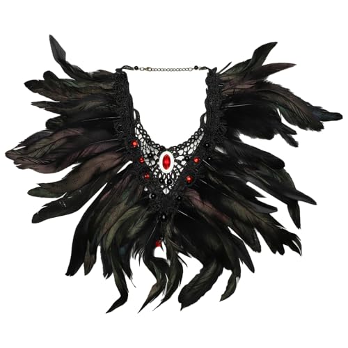 TiaoBug Halloween Natürliche Feder Achselzucken Gothic Shrug Cape mit Strass Deko Viktorianischer Federumhang Cape Halloween Mottoparty Cosplay Kostüm Typ B One Size von TiaoBug