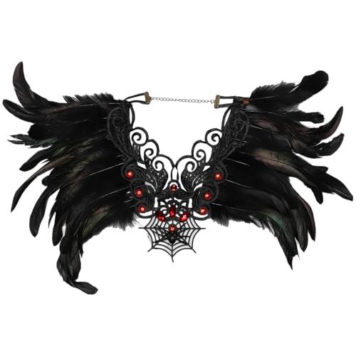 TiaoBug Halloween Natürliche Feder Achselzucken Gothic Shrug Cape mit Strass Deko Viktorianischer Federumhang Cape Halloween Mottoparty Cosplay Kostüm Typ C One Size von TiaoBug