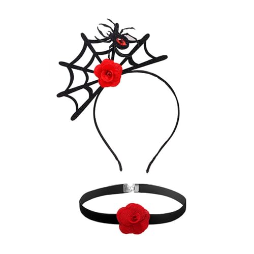 TiaoBug Halloween Spinne Haarschmuck Netz Spinne Stirnband mit Halschoker Set Gothic Punk Kopfbedeckung Haarband Rollenspiel Karneval Kostüm Typ C One Size von TiaoBug