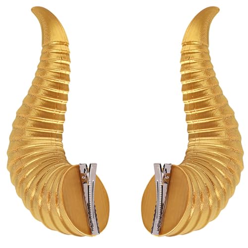 TiaoBug Halloween Teufelshörner Haarnadeln Solide Farbe Böse Hörner Kopfschmuck Dämon Hörner Haarclips Anime Cosplay Mottoparty Fasching Zubehör Golden Gelb One Size von TiaoBug