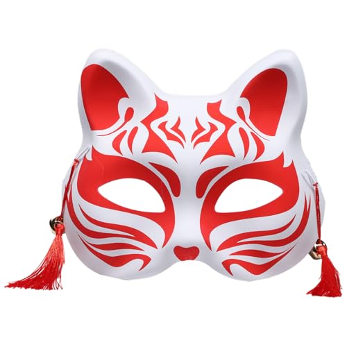 TiaoBug Halloween Tier Maske Japanische Kabuki Gesichtsmaske Fuchs Katze Halbmaske Anime Cosplay Kawaii Maske Fasching Mottoparty Rot One Size von TiaoBug