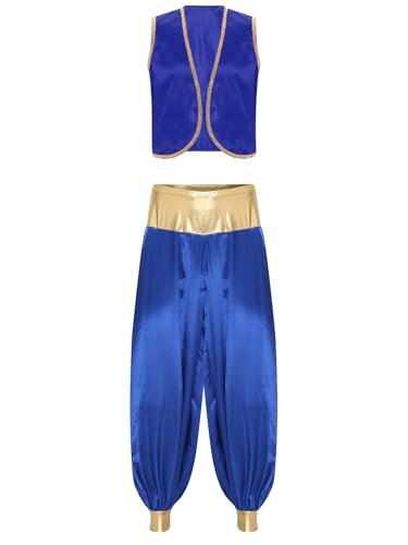 TiaoBug Herren Arabischer Prinz Kostüm Cosplay Kleidung Set Ärmellose Weste + Lange Hose Breiter Metallic Gürtel Cartoon Filme Erwachsenen Karneval Fasching Kostüme Königsblau S von TiaoBug