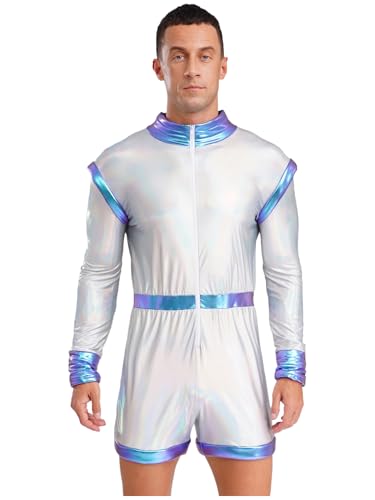 TiaoBug Herren Astronaut Kostüm Metallic Jumpsuit mit Shorts Langarm Rollkragen Overalls Kurz Weltraum Raumfahrer Halloween Cosplay Outfits Blau L TiaoBug Herren Astronaut Kostüm Metallic Jumpsuit mit Shorts Langarm Rollkragen Overalls Kurz Weltraum Raumfahrer Halloween Cosplay Outfits Blau L von TiaoBug