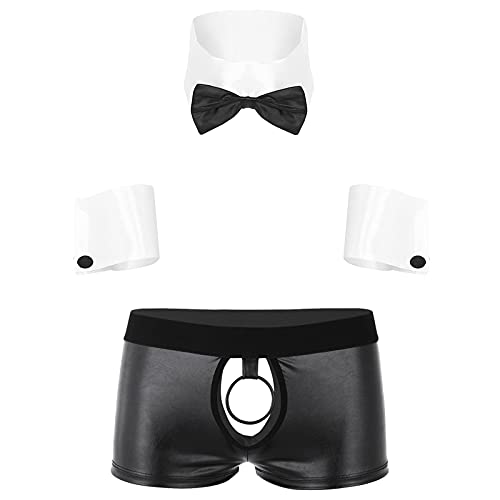 TiaoBug Herren Butlers Stripper Kostüm für Männer Strip Sexy Stripkostüm Stripperkostüm Set aus Fliege, Hosenträger, Unterhose und Armbänder Modell H XL von TiaoBug