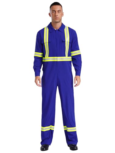 TiaoBug Herren Feuerwehrmann Kostüm Komplett Set aus Jacke und Hose mit Einheitliche Uniformen Halloween Party Outfits Blau 3XL von TiaoBug