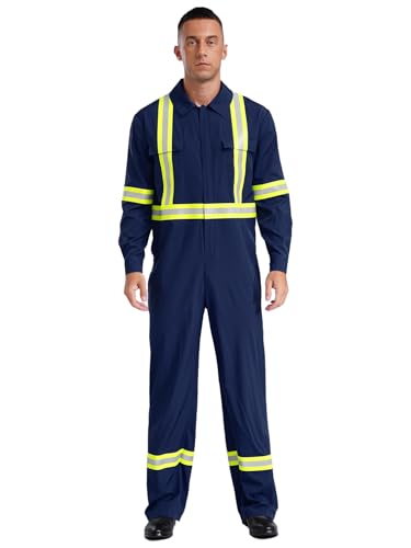 TiaoBug Herren Feuerwehrmann Kostüm Komplett Set aus Jacke und Hose mit Einheitliche Uniformen Halloween Party Outfits Navy blau 3XL von TiaoBug