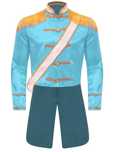 TiaoBug Herren Frack Halloween Hippie Kostüm Satin Jacke Mantel für Rririger sUniformen Rocker 60er 70er Jahre Party Outfits Hellblau S von TiaoBug