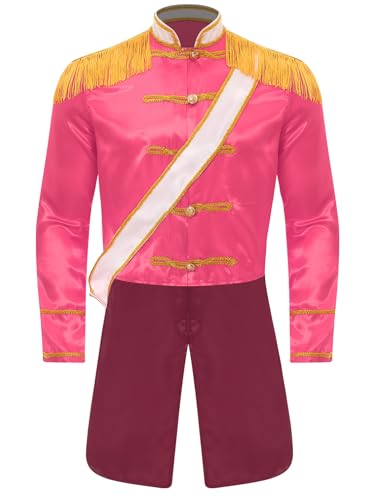 TiaoBug Herren Frack Halloween Hippie Kostüm Satin Jacke Mantel für Rririger sUniformen Rocker 60er 70er Jahre Party Outfits Hot Pink L von TiaoBug