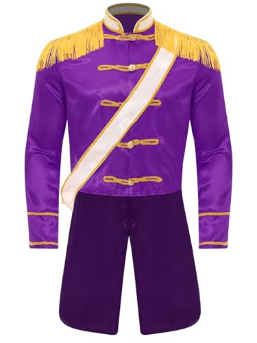 TiaoBug Herren Frack Halloween Hippie Kostüm Satin Jacke Mantel für Rririger sUniformen Rocker 60er 70er Jahre Party Outfits Violett S von TiaoBug