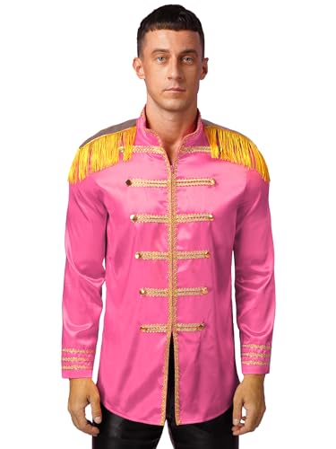 TiaoBug Herren Halloween Hippie Kostüm Satin Jacke Mantel für The Sgt.Pepper's Uniformen Rocker 60er 70er Jahre Party Outfits Hot Pink S von TiaoBug