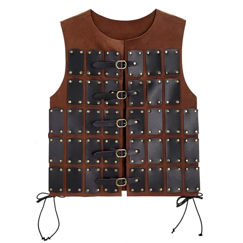 TiaoBug Herren Mittelalterliche Brust Rüstung Kunstleder Vintage Brustpanzer mit Schanllen Cosplay Gladiator Weste Cosplay Fasching Party Braun One Size von TiaoBug