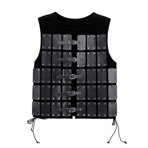 TiaoBug Herren Mittelalterliche Brust Rüstung Kunstleder Vintage Brustpanzer mit Schanllen Cosplay Gladiator Weste Cosplay Fasching Party Schwarz One Size von TiaoBug