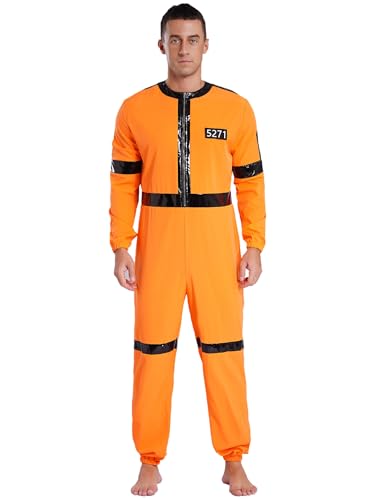 TiaoBug Herren Sträfling Kostüm Gefangener Anzug Jumpsuit Overalls mit Reisverschluss Einheitliche Uniform Erwachsenen Gefängnis Cosplay Outfits Orange 3XL von TiaoBug