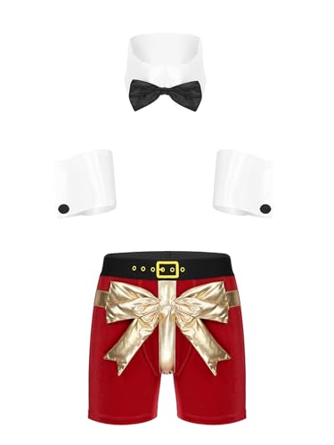 TiaoBug Herren Weihnachten Kostüm Sexy Gentleman Dessous Set Santa Claus Unterhosen mit Zubehör Männer Reizwäsche Party Clubwear Rot K L von TiaoBug