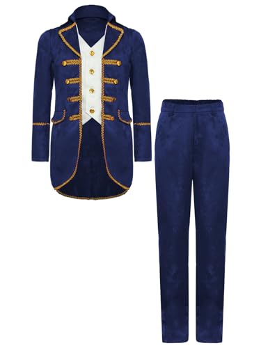 TiaoBug Jungen Renaissance Anzug Set Mittelalterliche Anzugjacke mit Victorianische Lange Hose Kinder Festlich Sakko Smoking Militärische Uniformen Dunkelblau 170 TiaoBug Jungen Renaissance Anzug Set Mittelalterliche Anzugjacke mit Victorianische Lange Hose Kinder Festlich Sakko Smoking Militärische Uniformen Dunkelblau 170 von TiaoBug
