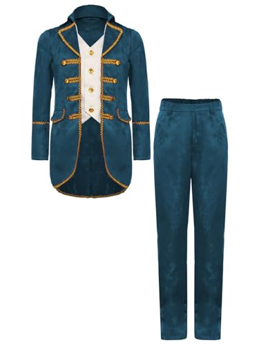 TiaoBug Jungen Renaissance Anzug Set Mittelalterliche Anzugjacke mit Victorianische Lange Hose Kinder Festlich Sakko Smoking Militärische Uniformen Pfauenblau 134-140 TiaoBug Jungen Renaissance Anzug Set Mittelalterliche Anzugjacke mit Victorianische Lange Hose Kinder Festlich Sakko Smoking Militärische Uniformen Pfauenblau 134-140 von TiaoBug