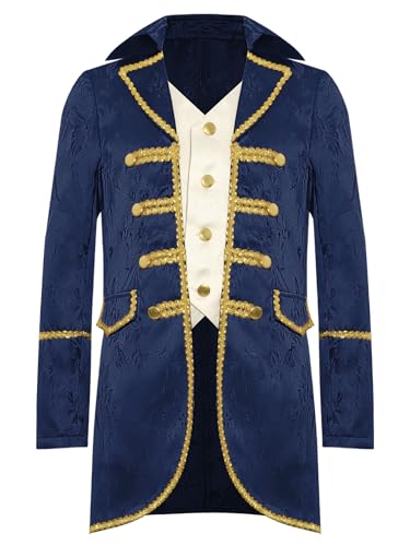 TiaoBug Jungen Viktorianischer Anzugjacke Gohtic Piraten Kostüm Renaissance Frack Mittelalterliche Gehrock Vintage Retro Blazer mit Schnür Militärische Uniformen Dunkelblau 146-152 TiaoBug Jungen Viktorianischer Anzugjacke Gohtic Piraten Kostüm Renaissance Frack Mittelalterliche Gehrock Vintage Retro Blazer mit Schnür Militärische Uniformen Dunkelblau 146-152 von TiaoBug