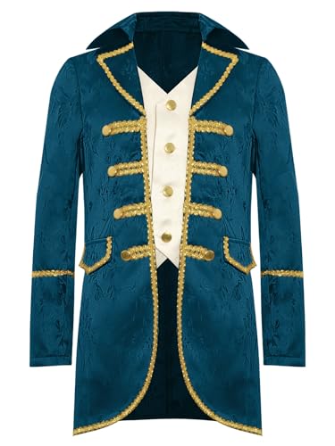 TiaoBug Jungen Viktorianischer Anzugjacke Gohtic Piraten Kostüm Renaissance Frack Mittelalterliche Gehrock Vintage Retro Blazer mit Schnür Militärische Uniformen Pfauenblau 158-164 TiaoBug Jungen Viktorianischer Anzugjacke Gohtic Piraten Kostüm Renaissance Frack Mittelalterliche Gehrock Vintage Retro Blazer mit Schnür Militärische Uniformen Pfauenblau 158-164 von TiaoBug