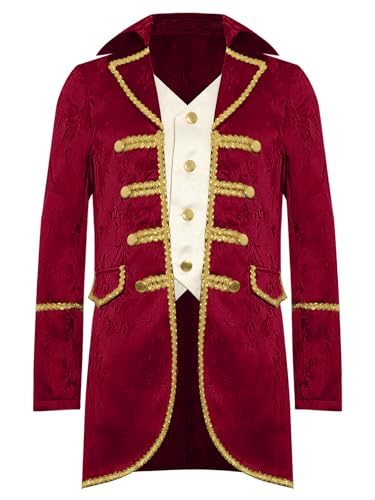 TiaoBug Jungen Viktorianischer Anzugjacke Gohtic Piraten Kostüm Renaissance Frack Mittelalterliche Gehrock Vintage Retro Blazer mit Schnür Militärische Uniformen Rot 146-152 TiaoBug Jungen Viktorianischer Anzugjacke Gohtic Piraten Kostüm Renaissance Frack Mittelalterliche Gehrock Vintage Retro Blazer mit Schnür Militärische Uniformen Rot 146-152 von TiaoBug