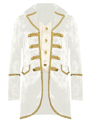 TiaoBug Jungen Viktorianischer Anzugjacke Gohtic Piraten Kostüm Renaissance Frack Mittelalterliche Gehrock Vintage Retro Blazer mit Schnür Militärische Uniformen Weiß 146-152 TiaoBug Jungen Viktorianischer Anzugjacke Gohtic Piraten Kostüm Renaissance Frack Mittelalterliche Gehrock Vintage Retro Blazer mit Schnür Militärische Uniformen Weiß 146-152 von TiaoBug