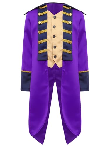 TiaoBug Jungen Zirkusdirektor Kostüm Vintage Retro Anzug Jacke Festlich Mantel Langarm Frack mit Rockschoß Sakko Smoking Hochzeit Party Uniform Violett 170 von TiaoBug