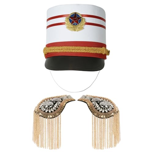 TiaoBug Kinder Band Major Hut Quasten Schulterklappen Set Nussknacker Hut Mädchen Junge Kopfabdeckung Epauletten Cosplay Halloween Karneval Fasching Gold & Typ A One Size TiaoBug Kinder Band Major Hut Quasten Schulterklappen Set Nussknacker Hut Mädchen Junge Kopfabdeckung Epauletten Cosplay Halloween Karneval Fasching Gold & Typ A One Size von TiaoBug