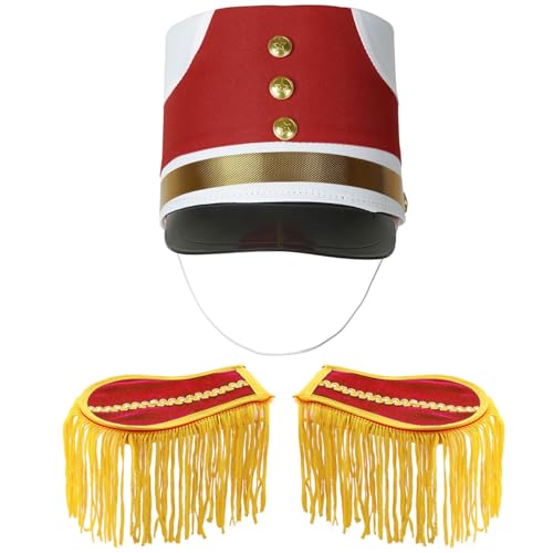 TiaoBug Kinder Junge Mädchen Band Major Hut Quasten Schulterklappen Set Marschieren Band Hut Epauletten Cosplay Halloween Karneval Fasching Typ B One Size von TiaoBug