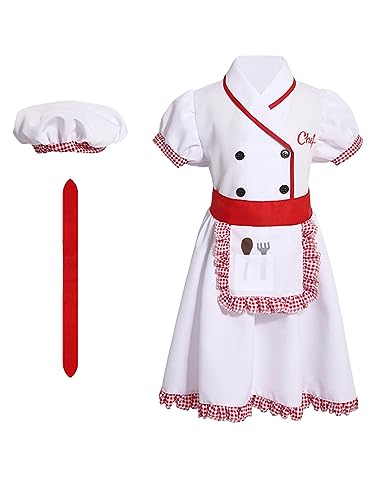 TiaoBug Koch Bäcker Kostüm Set Jungen Mädchen Kochjacke Kochschürze Kochmütze Küche Gastronomie Uniform Beruf Outfits Halloween Verkleidung Mädchen 152-164 von TiaoBug