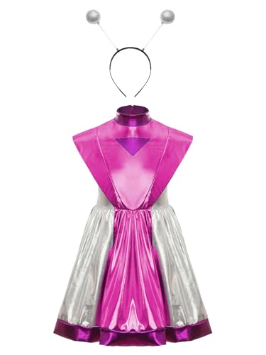 TiaoBug Mädchen Alien Kostüm Kurzarm Lack Leder Kleid Farbblock Rollkragen Partykleid mit Faltenrock Space Heldin Haarreifen Weltraum Cosplay Outfits Pink Silber 170 TiaoBug Mädchen Alien Kostüm Kurzarm Lack Leder Kleid Farbblock Rollkragen Partykleid mit Faltenrock Space Heldin Haarreifen Weltraum Cosplay Outfits Pink Silber 170 von TiaoBug