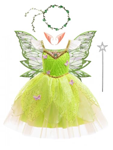 TiaoBug Mädchen Feen Kostüm Komplettes Set Prinzessin Party Kleider mit Tutu Rock Flügel Ohren Zauberstab Haarband Cosplay Outfits Halloween Verkleidung gr. 80-158 Grün 152-158 TiaoBug Mädchen Feen Kostüm Komplettes Set Prinzessin Party Kleider mit Tutu Rock Flügel Ohren Zauberstab Haarband Cosplay Outfits Halloween Verkleidung gr. 80-158 Grün 152-158 von TiaoBug