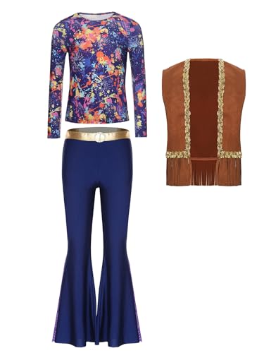 TiaoBug Mädchen Hippie Kleidung 60er 70er Outfit Blumenmuster T-Shirt Bunt Gedruckt Tunika Shirt mit Schlaghose Retro Pants Weste Disco Tanz Kostüm Braun Marine 158-164 TiaoBug Mädchen Hippie Kleidung 60er 70er Outfit Blumenmuster T-Shirt Bunt Gedruckt Tunika Shirt mit Schlaghose Retro Pants Weste Disco Tanz Kostüm Braun Marine 158-164 von TiaoBug