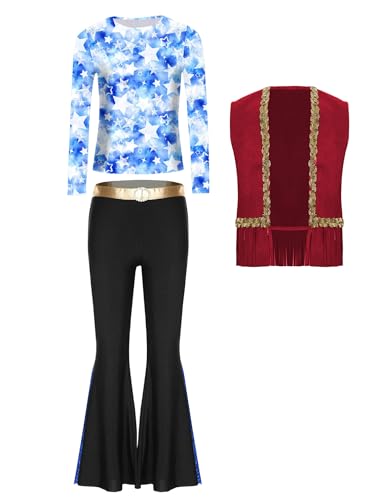 TiaoBug Mädchen Hippie Kleidung 60er 70er Outfit Blumenmuster T-Shirt Bunt Gedruckt Tunika Shirt mit Schlaghose Retro Pants Weste Disco Tanz Kostüm Burgund Schwarz 146-152 TiaoBug Mädchen Hippie Kleidung 60er 70er Outfit Blumenmuster T-Shirt Bunt Gedruckt Tunika Shirt mit Schlaghose Retro Pants Weste Disco Tanz Kostüm Burgund Schwarz 146-152 von TiaoBug