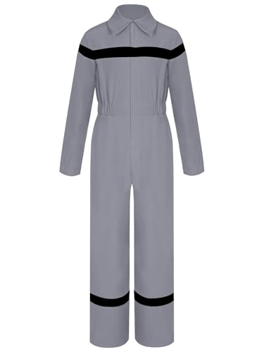 TiaoBug Mädchen Jungen Feuerwehrmann Kostüm Langarm Hemd Body Ganzkörperanzug Arbeitsoverall mit Streifen Einteiler Jumpsuit Overall Grau 110-116 von TiaoBug