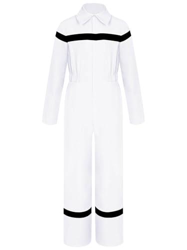 TiaoBug Mädchen Jungen Feuerwehrmann Kostüm Langarm Hemd Body Ganzkörperanzug Arbeitsoverall mit Streifen Einteiler Jumpsuit Overall Weiß 134-140 von TiaoBug