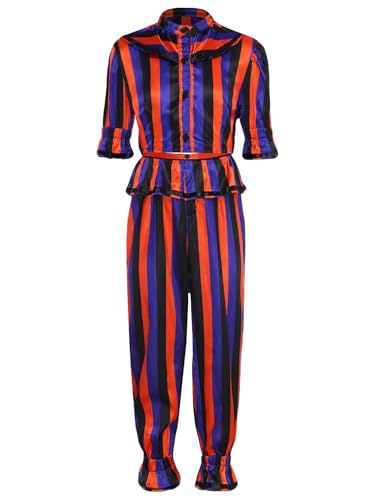 TiaoBug Mädchen Jungen Halloween Kostüm Sonne Clown aus Five Nights at Freddy's Figur Fans Cosplay Verkleidung Langarmhemd und Streifen Hose Bunt 110-116 von TiaoBug