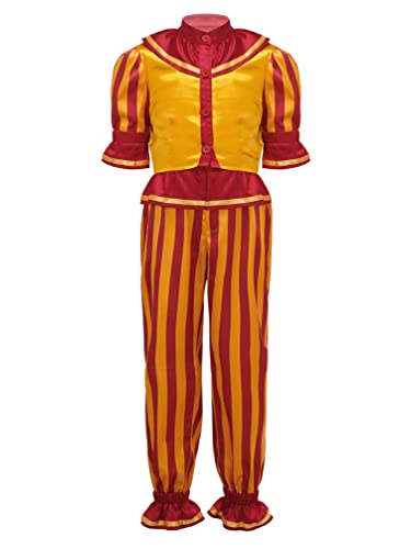 TiaoBug Mädchen Jungen Halloween Kostüm Sonne Clown aus Five Nights at Freddy's Figur Fans Cosplay Verkleidung Langarmhemd und Streifen Hose Gelb 146-152 von TiaoBug