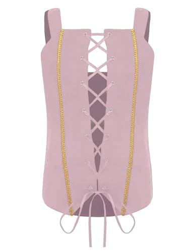 TiaoBug Mädchen Piraten Weste Ärmellos Tank Top mit Schnür Mittelalter Corsage Korsett Figurformend Miedertop Cosplay Halloween Kostüm Rosa 122-128 von TiaoBug