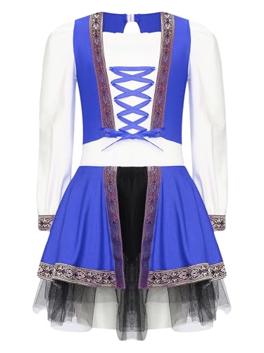 TiaoBug Mädchen Prinzessin Kleid Langarm Partykleid Mittelalter Viktorianische Renaissance Festkleider mit Tutu Rock Retro Festzug Outfits Blau 170 von TiaoBug