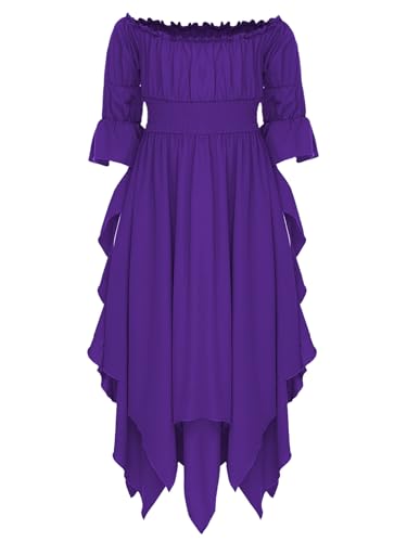 TiaoBug Mädchen Schulterfreies Toga Kleid mit Halbarm Gerafftes Partykleid mit Asymerischem Rock Griechische Königin Midikleid Römerin Cosplay Outfits Violett 146-152 TiaoBug Mädchen Schulterfreies Toga Kleid mit Halbarm Gerafftes Partykleid mit Asymerischem Rock Griechische Königin Midikleid Römerin Cosplay Outfits Violett 146-152 von TiaoBug