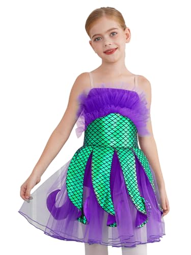 TiaoBug Mädchen kleine Meerjungfrau Kostüm Kinder Metallic Prinzessin Kleid Fischschuppen Print Partykleid Tutu Halloween Karneval Verkleidung gr. 110-170 Grün 170 von TiaoBug