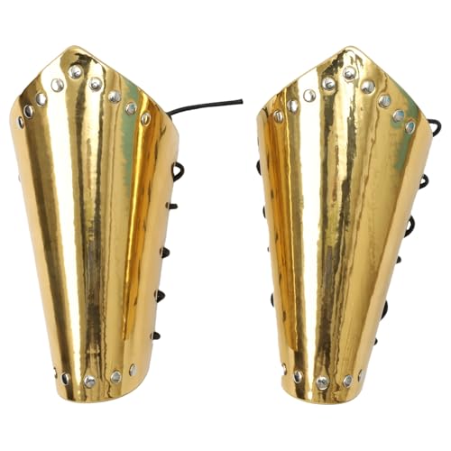 TiaoBug Männer Kunstleder Armschienen Mittelalterliche Armrüstung Ritter Gladiator Armschützer Punk Handgelenkschutz für Cosplay Halloween Gold One Size von TiaoBug