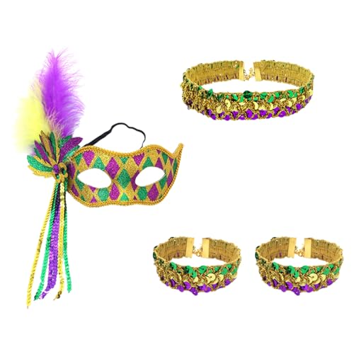 TiaoBug Mardi Gras Kostüm Zubehör Set Enthält Pailletten Fransen Röcke Maske Feder Kopfband Halsketten Für Karneval Party Typ D Einheitsgröße TiaoBug Mardi Gras Kostüm Zubehör Set Enthält Pailletten Fransen Röcke Maske Feder Kopfband Halsketten Für Karneval Party Typ D Einheitsgröße von TiaoBug