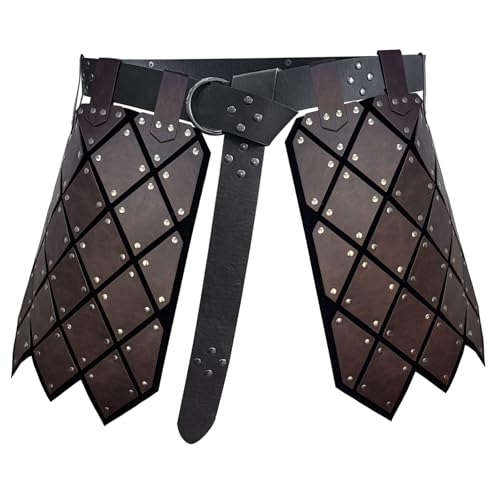 TiaoBug Mittelalter Kunstleder Gladiator Rock Wikinger Taillengürtel Rock Kriger Hüfte Rüstung Renaissance Cosplay Fasching Kostüm Dunkelbraun C One Size von TiaoBug