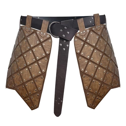 TiaoBug Mittelalter Kunstleder Gladiator Rock Wikinger Taillengürtel Rock Kriger Hüfte Rüstung Renaissance Cosplay Fasching Kostüm Hellbraun B One Size von TiaoBug